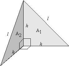 Perpendicular right isosceles triangles joined along their short sides.