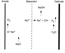 Electrolysis of NaCl solution to form chlorine and sodium hydroxide. Other examples of electrolysis, or more specifically “half-cell reactions,” include: