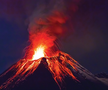 Examples of the manifestation of geothermal energy: (a) volcano