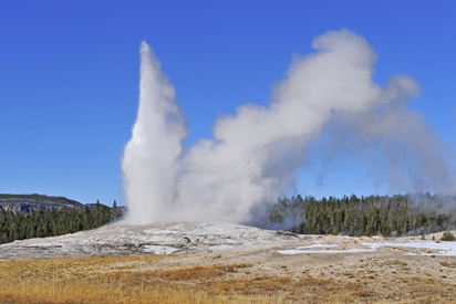 Examples of the manifestation of geothermal energy: (c) The Old Servant geyser, Yellowstone National Park