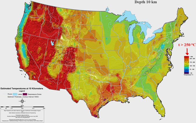 Deep temperatures distributions in the USA